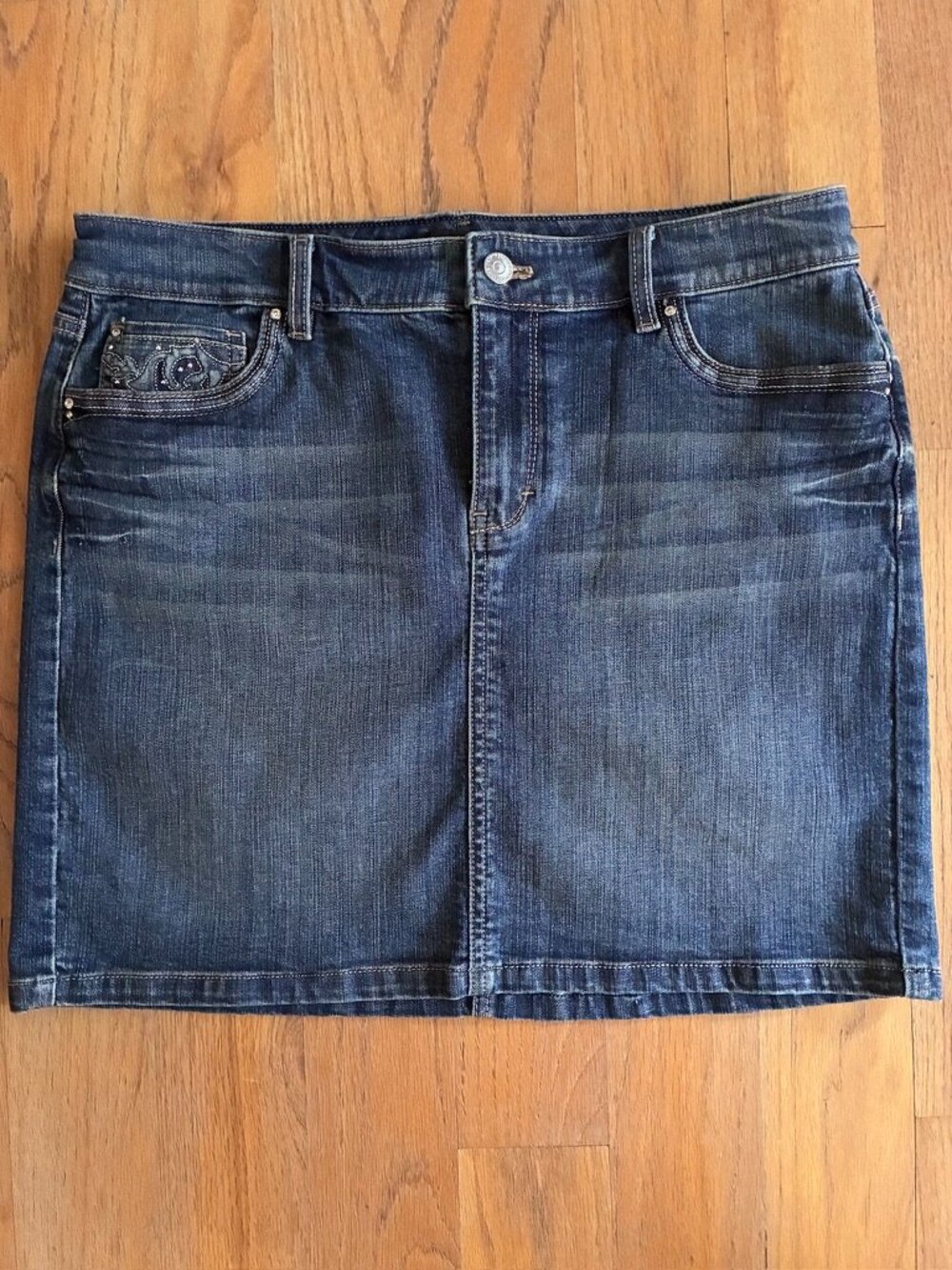 White House Black Market Embellished Denim Mini Skirt Size 8